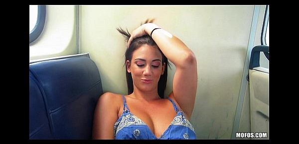  Beautiful Bella masturbates with her vibrator on the train